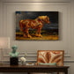 Canvas art print featuring a large shire horse standing prominently in wide open landscape, presented within a refined interior setting
