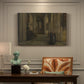 Canvas art print featuring a quiet church interior with columns, arches, and soft light, presented within a refined interior setting