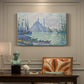 Canvas art print featuring a skyline with minarets rising above waterfront and boats, presented within a refined interior setting