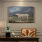 Canvas art print featuring a single sheep standing in open pasture under soft sky, presented within a refined interior setting