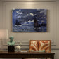 Canvas art print featuring ships on dark sea illuminated by moonlight under night sky, presented within a refined interior setting
