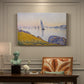 Canvas art print featuring a quiet harbor at sunset, presented within a refined interior setting