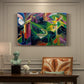 Canvas art print featuring a stylized deer within abstract garden setting of geometric shapes, presented within a refined interior setting