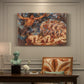 Canvas art print featuring swirling figures carried by wind among falling leaves in dynamic composition, presented within a refined interior setting