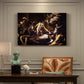 Canvas art print featuring a chaotic scene of Saint Matthew being attacked by executioner in church, presented within a refined interior setting