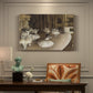 Canvas art print featuring ballerinas rehearsing on stage with set backdrop and lighting, presented within a refined interior setting
