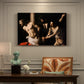 Canvas art print featuring Christ bound to column while being whipped by surrounding figures, presented within a refined interior setting