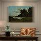 Canvas art print featuring a wide river landscape with distant town and boats under open sky, presented within a refined interior setting