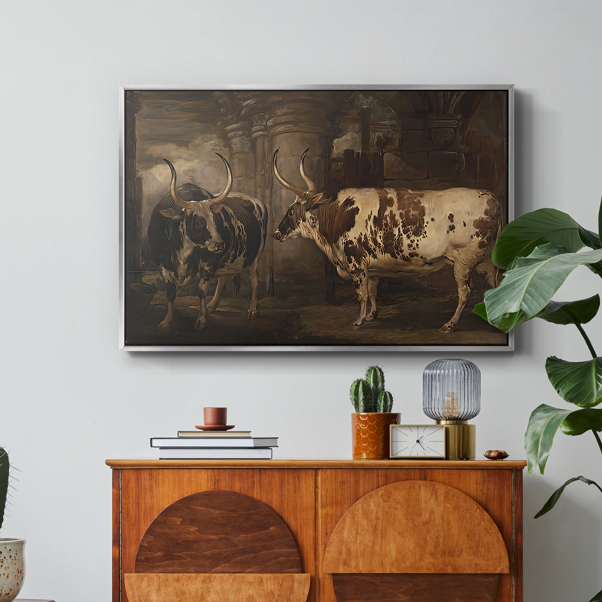 Portraits of Two Extraordinary Oxen, Property of the Earl of Powis, 1814 - Floater Framed Canvas Print