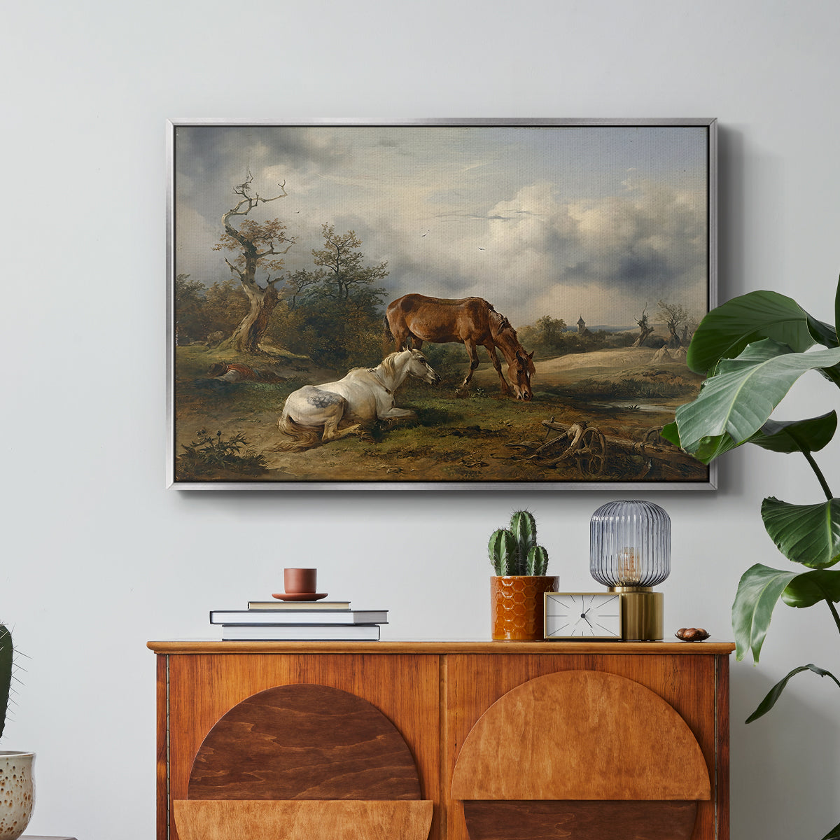 Two Horses on the Pasture, c. 1825 - Floater Framed Canvas Print