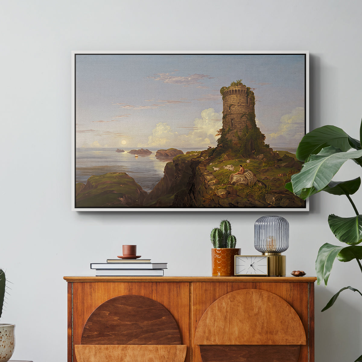 Italian Coast Scene with Ruined Tower, 1838 - Floater Framed Canvas Print