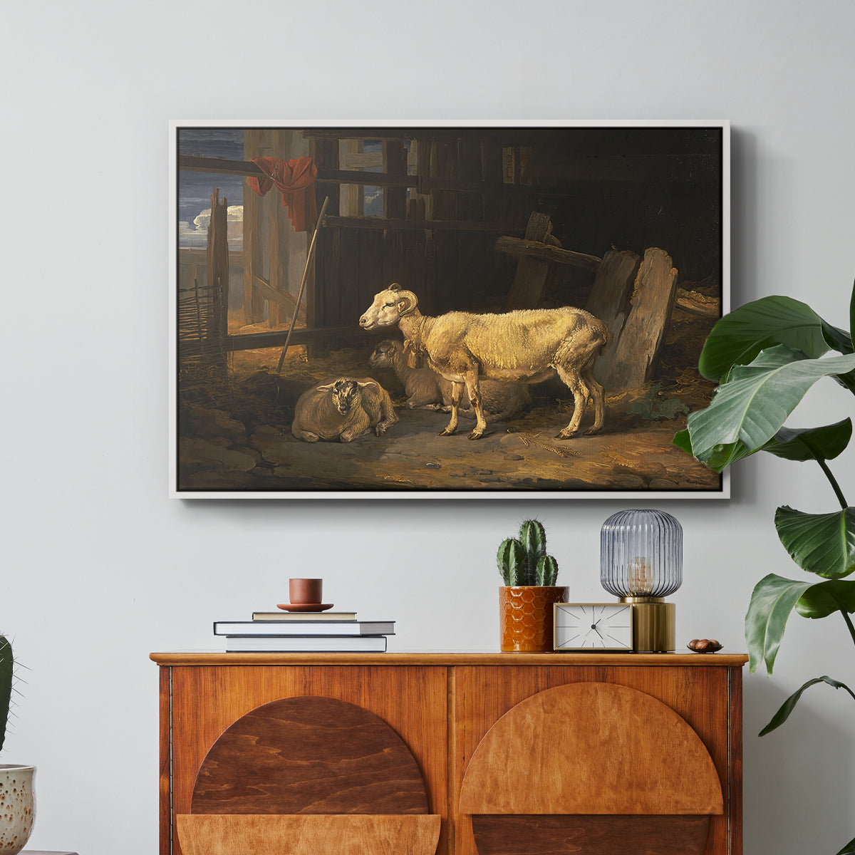Sheep in a Stable, 1810 - Floater Framed Canvas Print