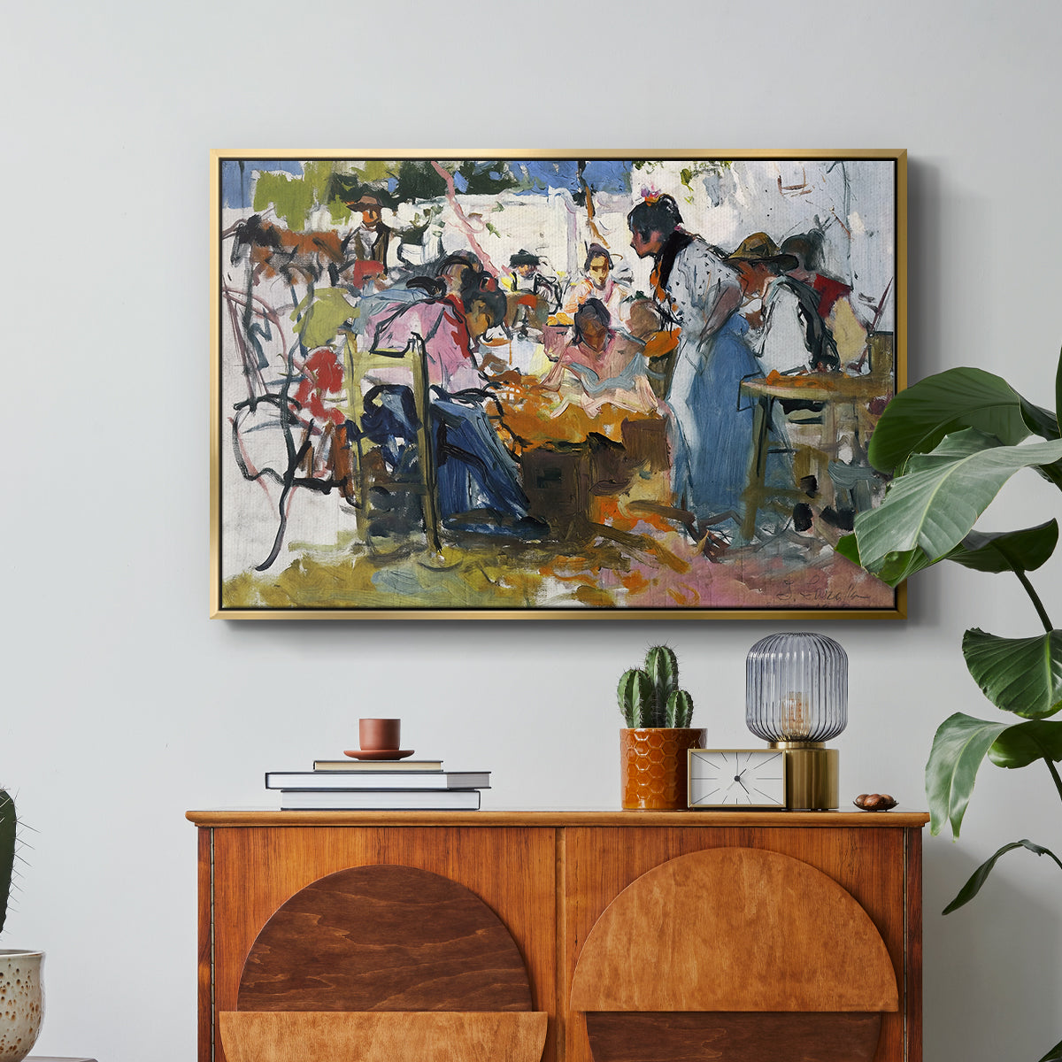 Net Menders in Valencia, 1909 - Floater Framed Canvas Print