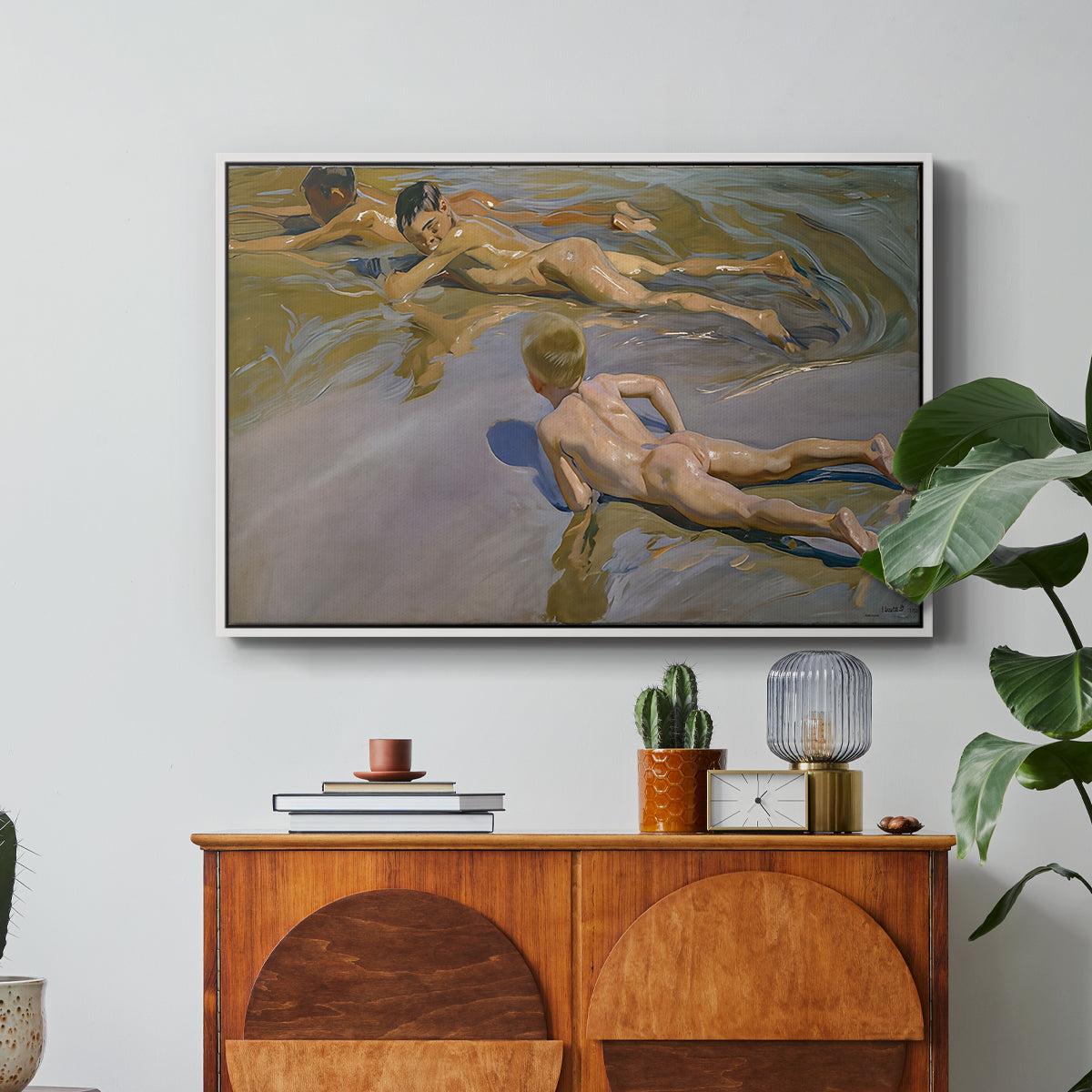 Boys on the Beach, 1910 - Floater Framed Canvas Print