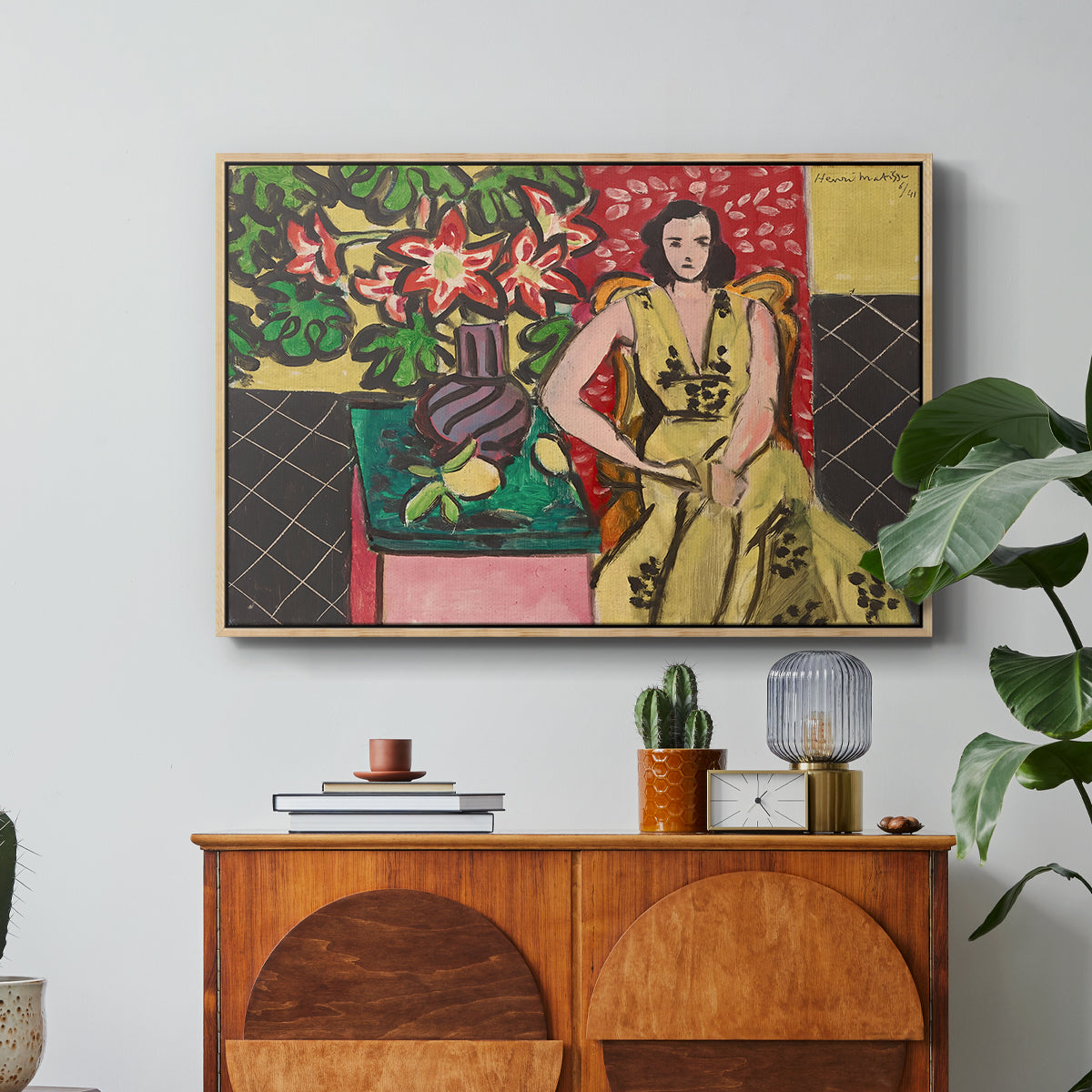 Seated Woman with a Vase of Amaryllis, 1941 - Floater Framed Canvas Print