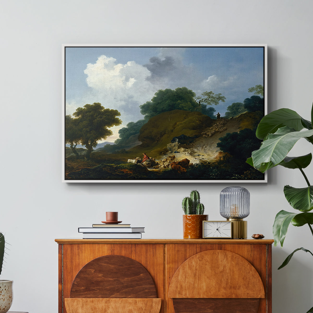 Landscape with Shepherds and Flock of Sheep, c. 1763-1765 - Floater Framed Canvas Print