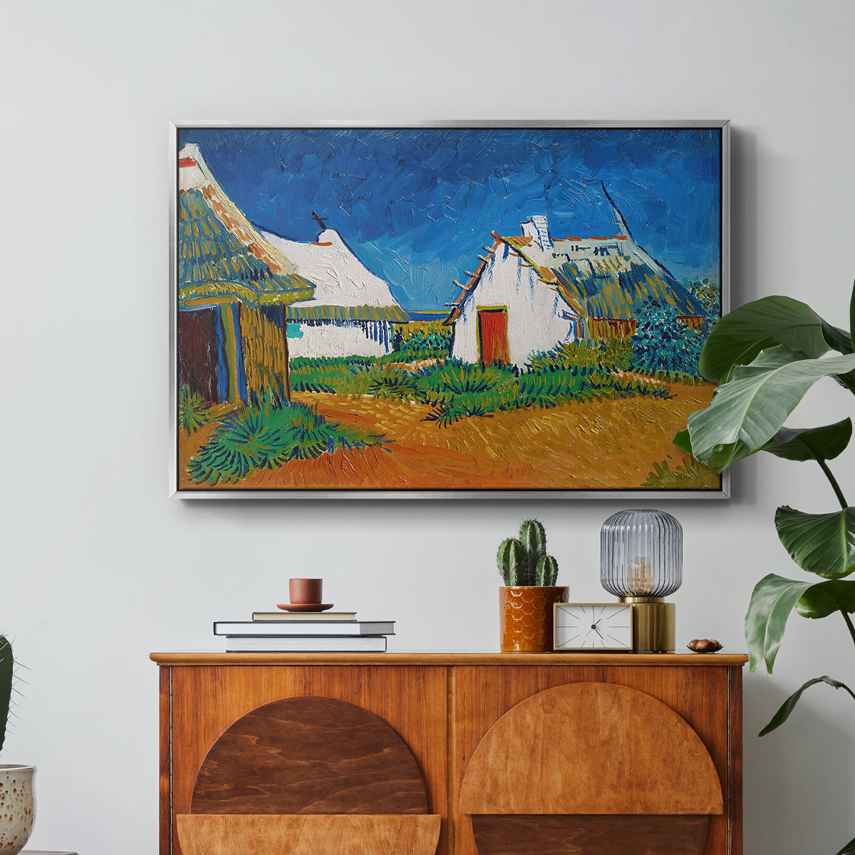 Three White Cottages at Saintes-Maries, 1888 - Floater Framed Canvas Print