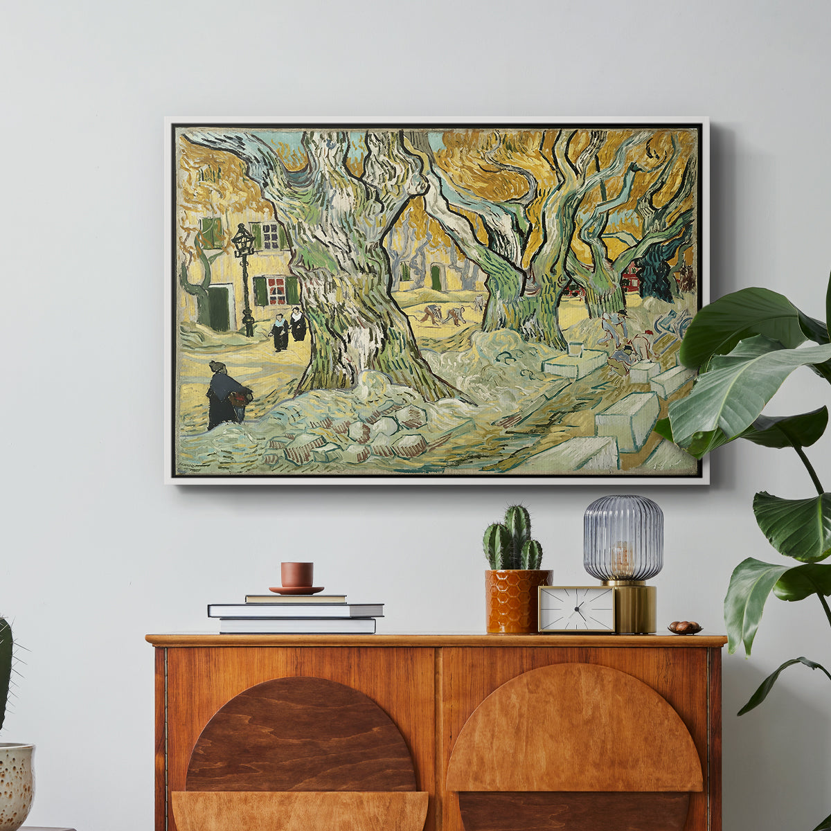 The Large Plane Trees (Road Menders at Saint-Rémy), 1889 - Floater Framed Canvas Print
