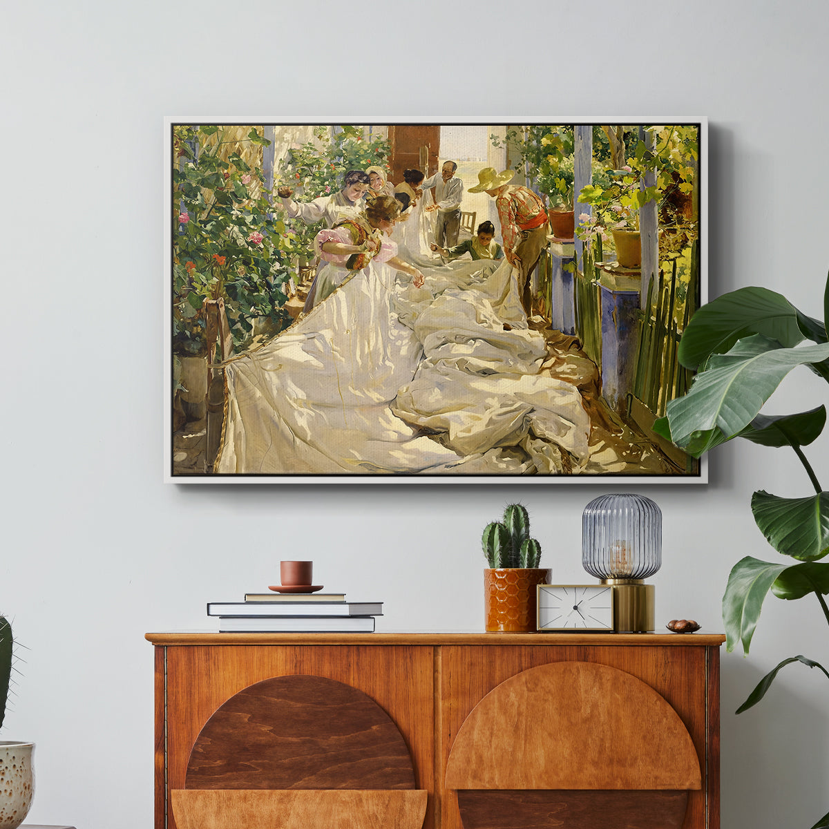 Sewing the Sail, 1896 - Floater Framed Canvas Print