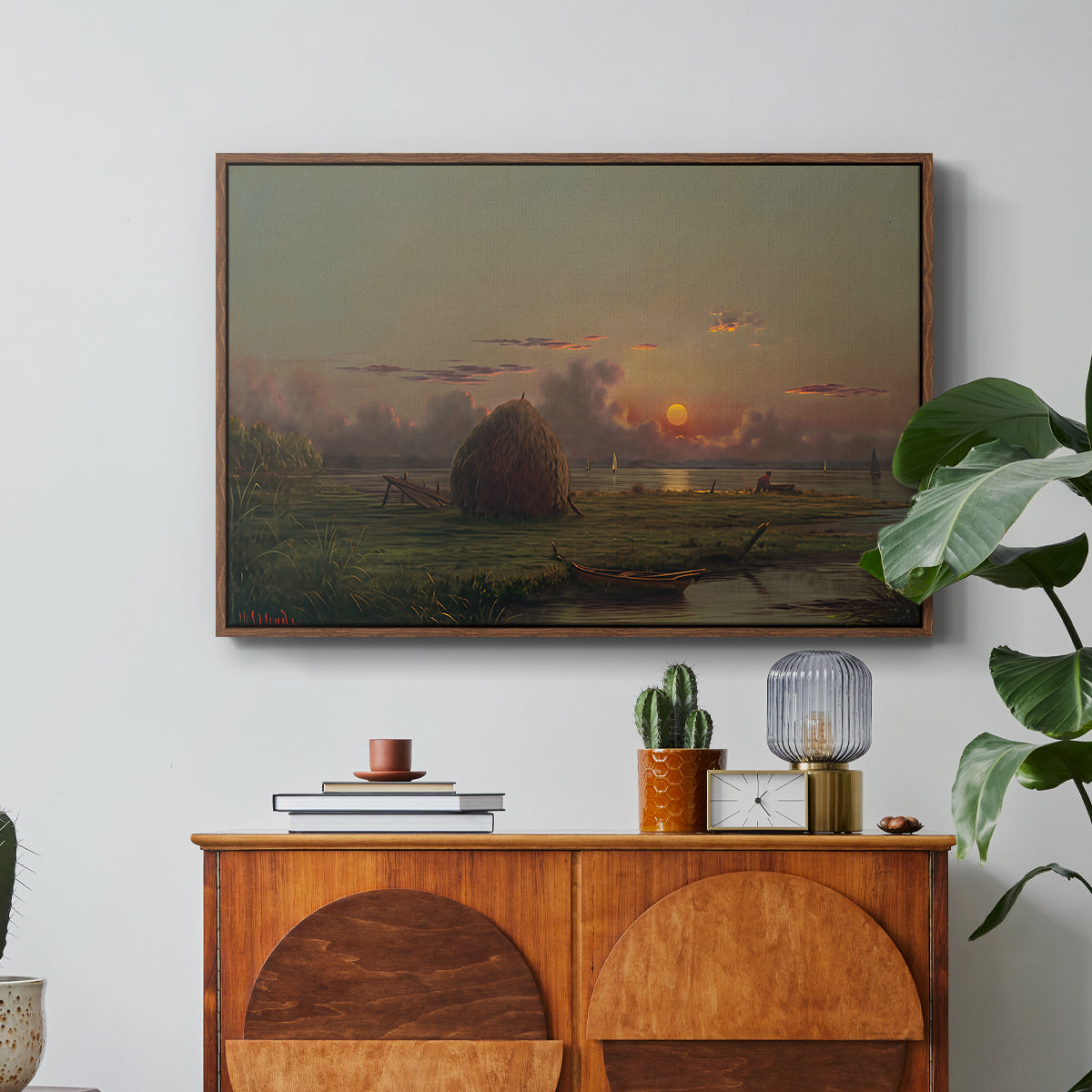 Haystack at Sunset, 1880 - Floater Framed Canvas Print
