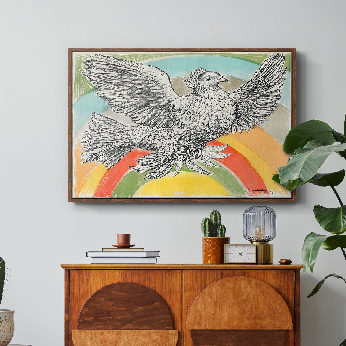 Flying Dove with Rainbow (Colombe volant à l'Arc-en-ciel), 1952 - Floater Framed Canvas Print