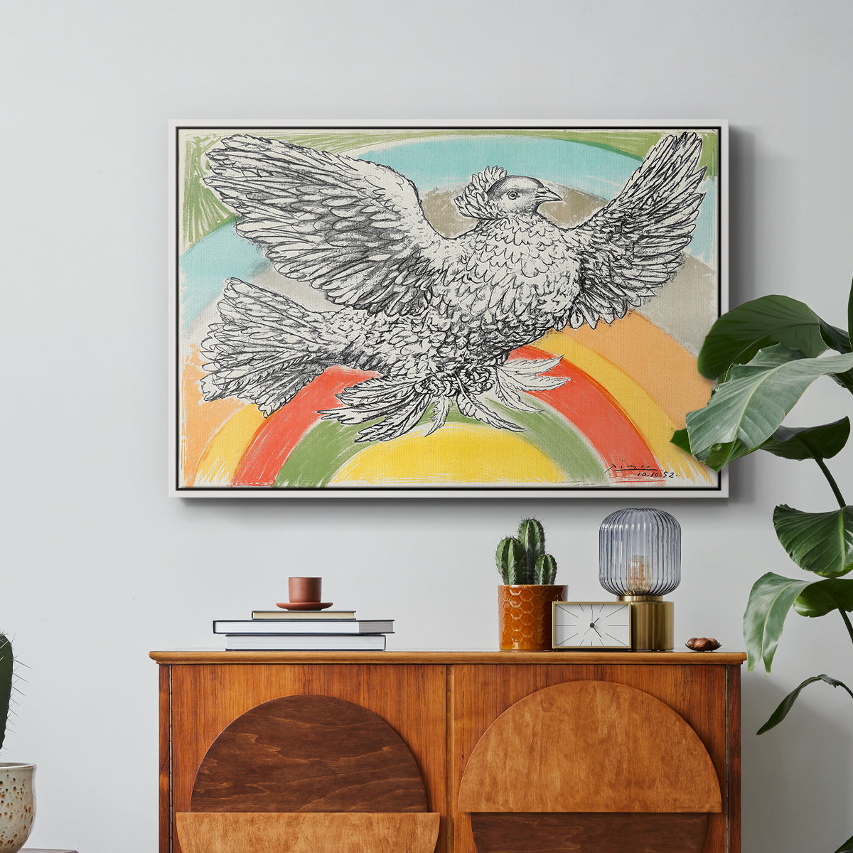 Flying Dove with Rainbow (Colombe volant à l'Arc-en-ciel), 1952 - Floater Framed Canvas Print