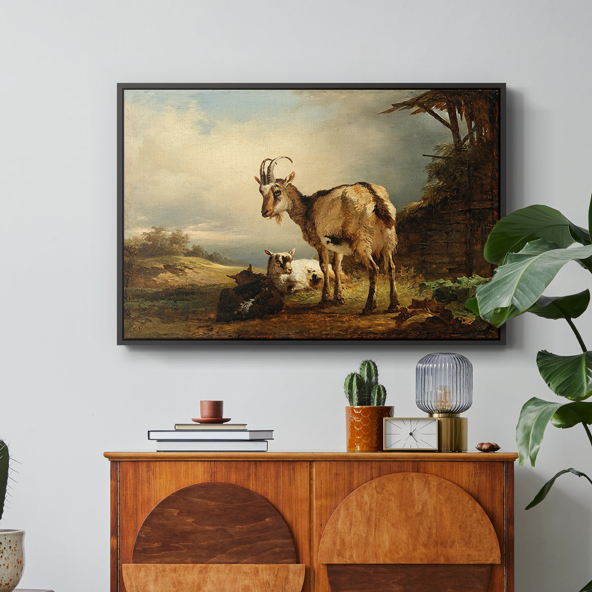 A Goat with Two Kids - Floater Framed Canvas Print