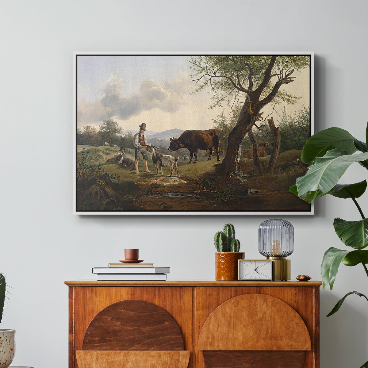 Shepherd with Billy Goat, c. 1830 - Floater Framed Canvas Print