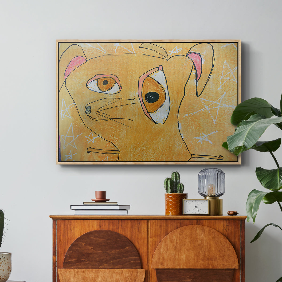 Cubist Dog with Stars (Student Art) - Floater Framed Canvas Print