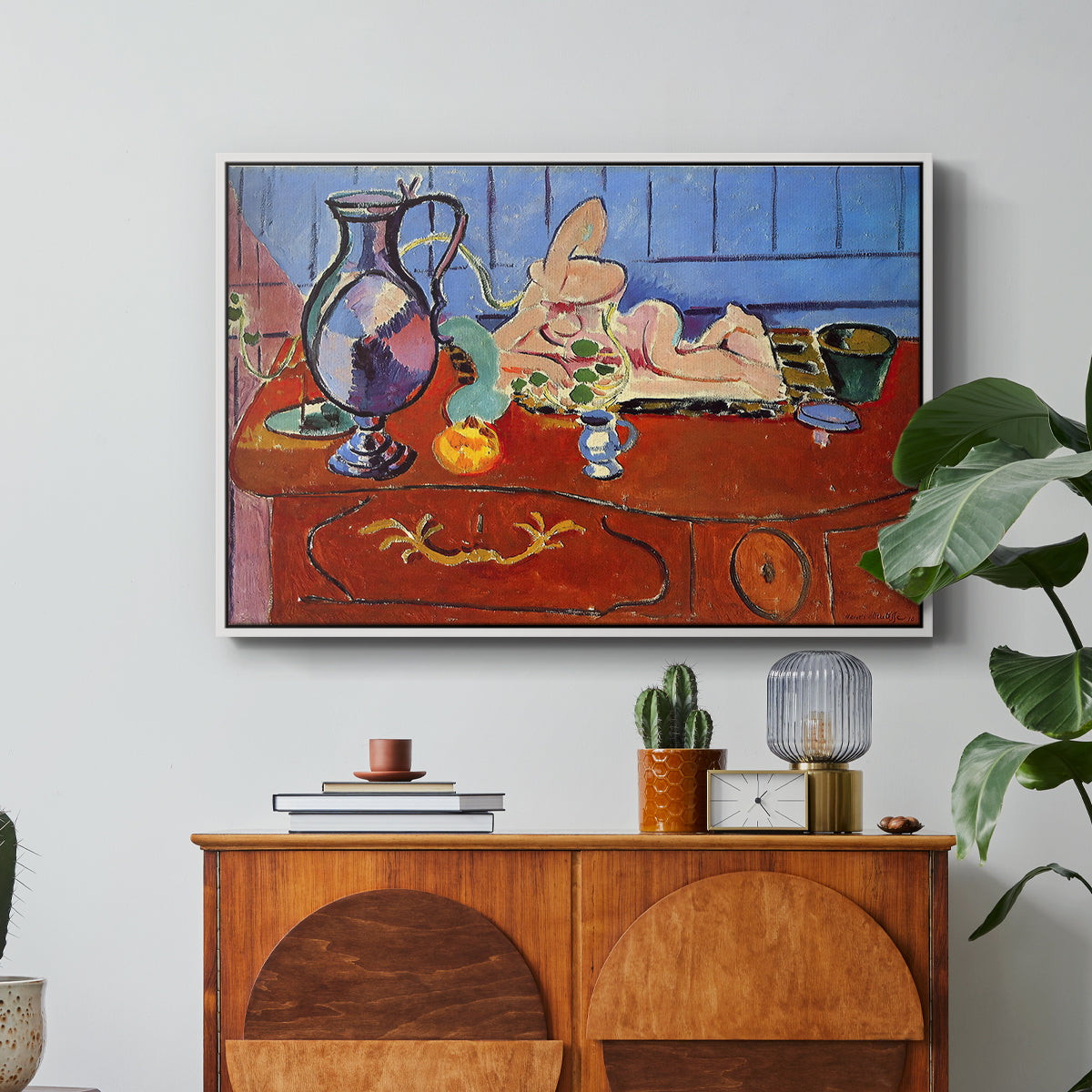 Still Life with a Pewter Jug and Pink Statuette, 1910 - Floater Framed Canvas Print