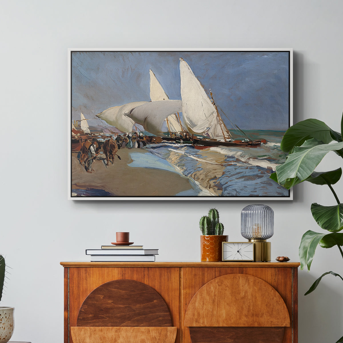 The Beach at Valencia, 1908 - Floater Framed Canvas Print