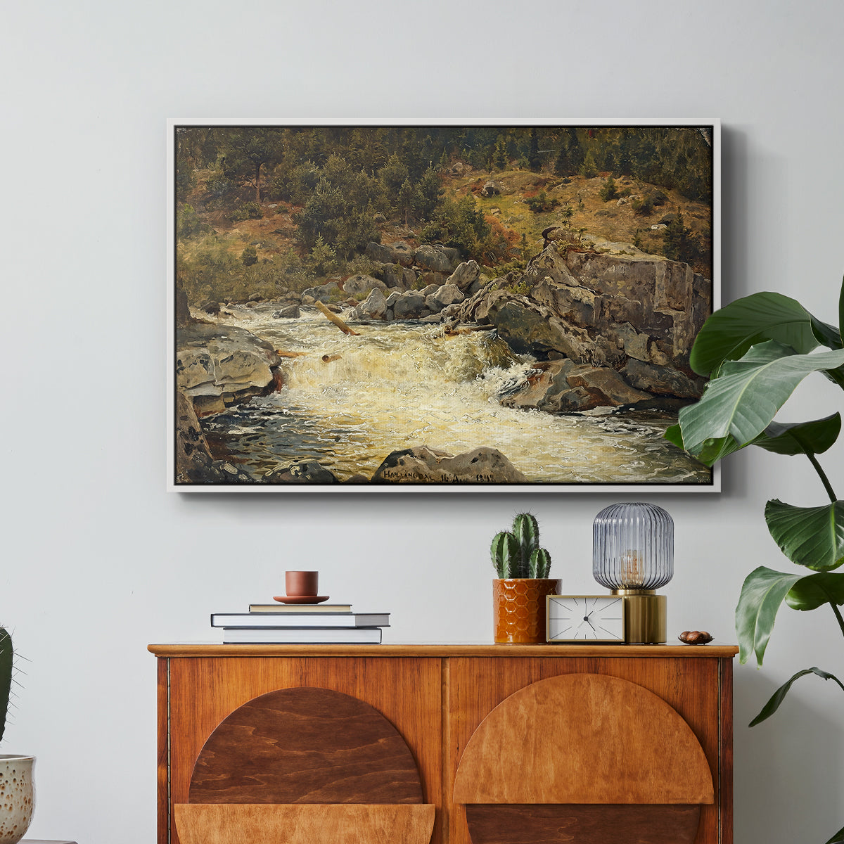 Waterfall in Hallingdal, 1848 - Floater Framed Canvas Print