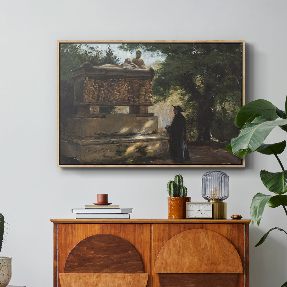 A Catholic Priest in Front of a Sarcophagus, c. 1857 - Floater Framed Canvas Print