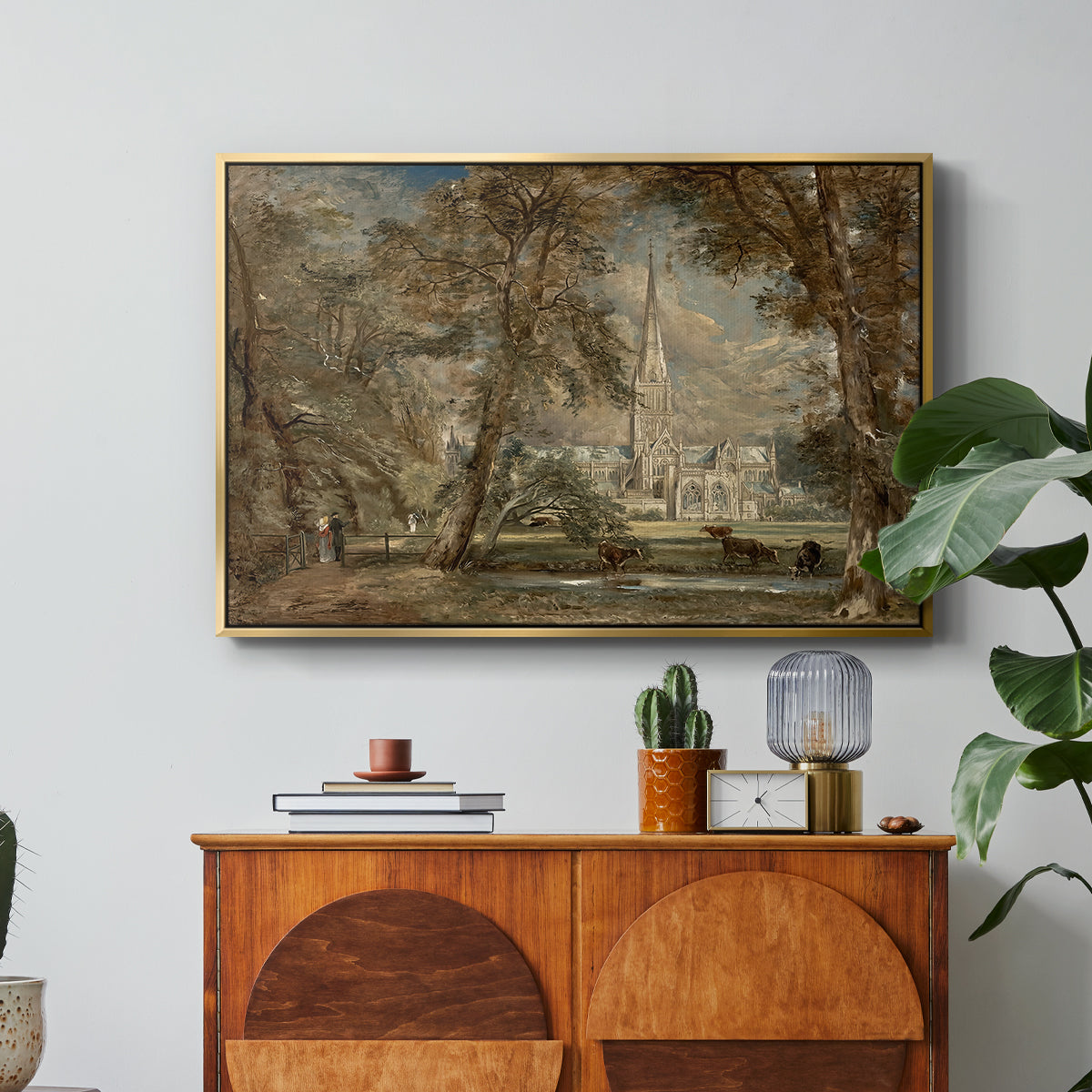 Salisbury Cathedral from the Bishop's Grounds, c. 1822-1823 - Floater Framed Canvas Print