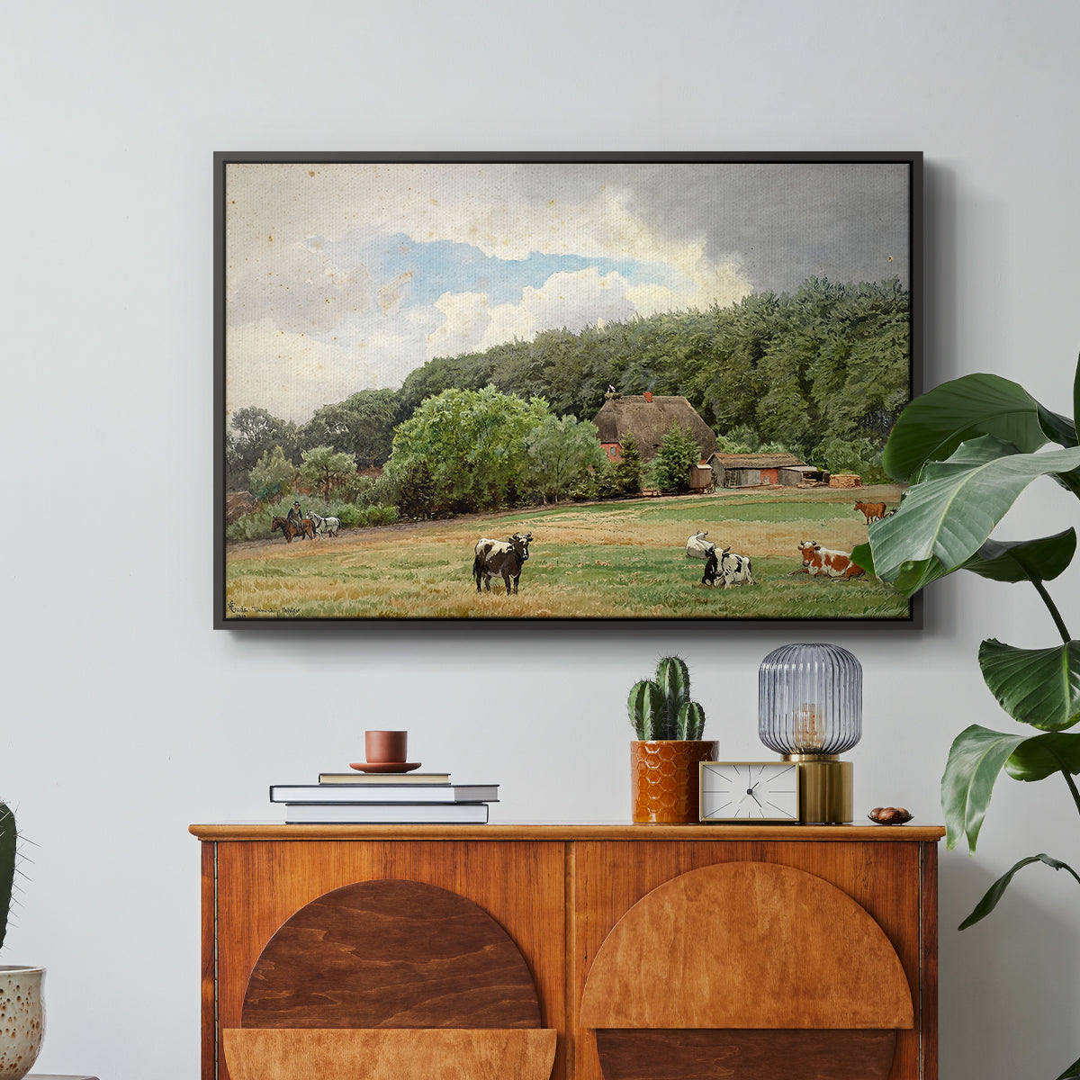 Farm with Grazing Cows (Bondegård med beitende kuer), 1892 - Floater Framed Canvas Print