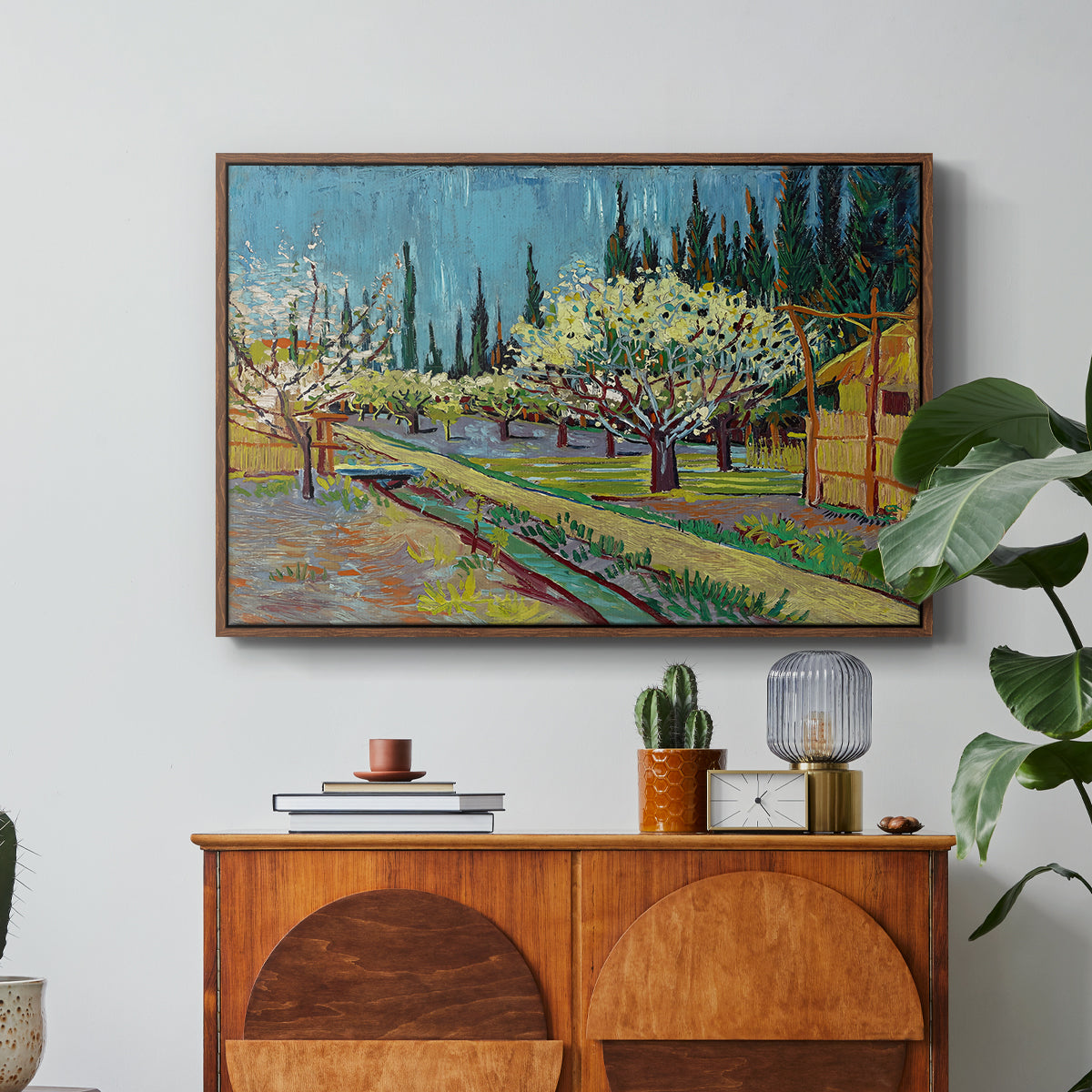 Orchard in Blossom, Bordered by Cypresses, 1888 - Floater Framed Canvas Print