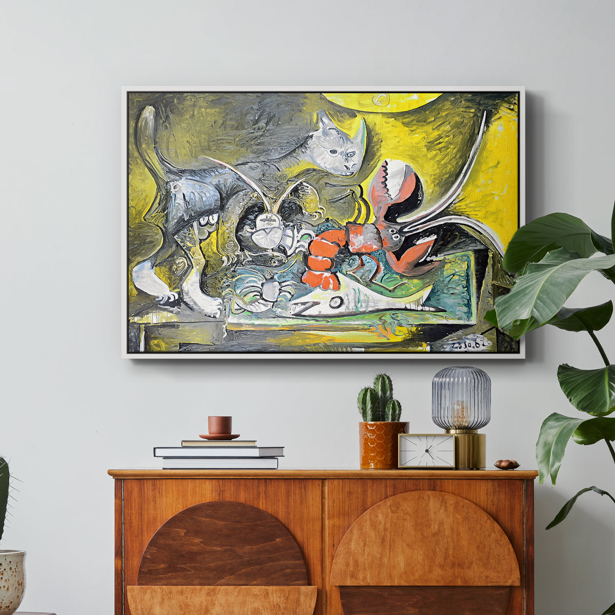 Still Life with Cat and Lobster, 1962 - Floater Framed Canvas Print