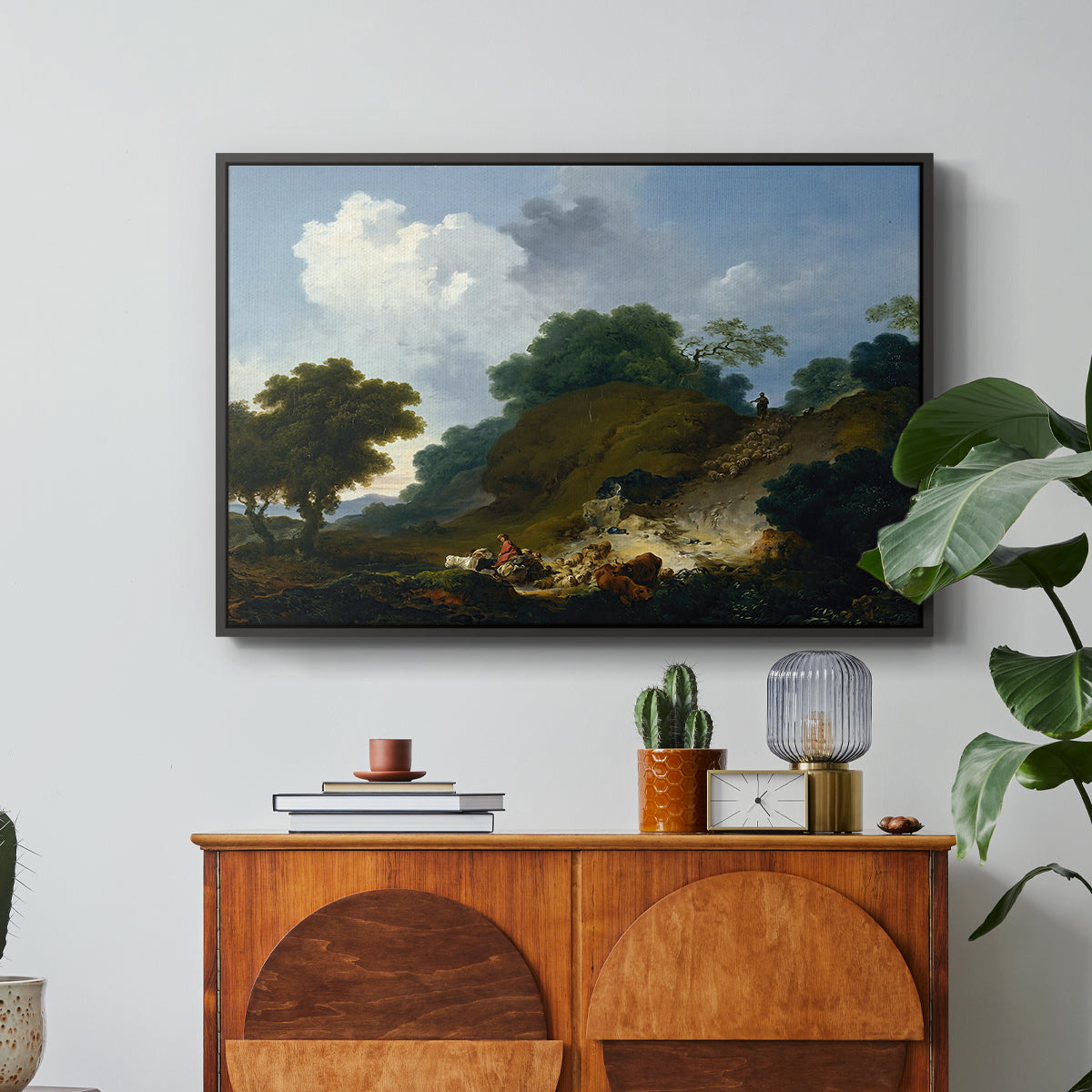Landscape with Shepherds and Flock of Sheep, c. 1763-1765 - Floater Framed Canvas Print