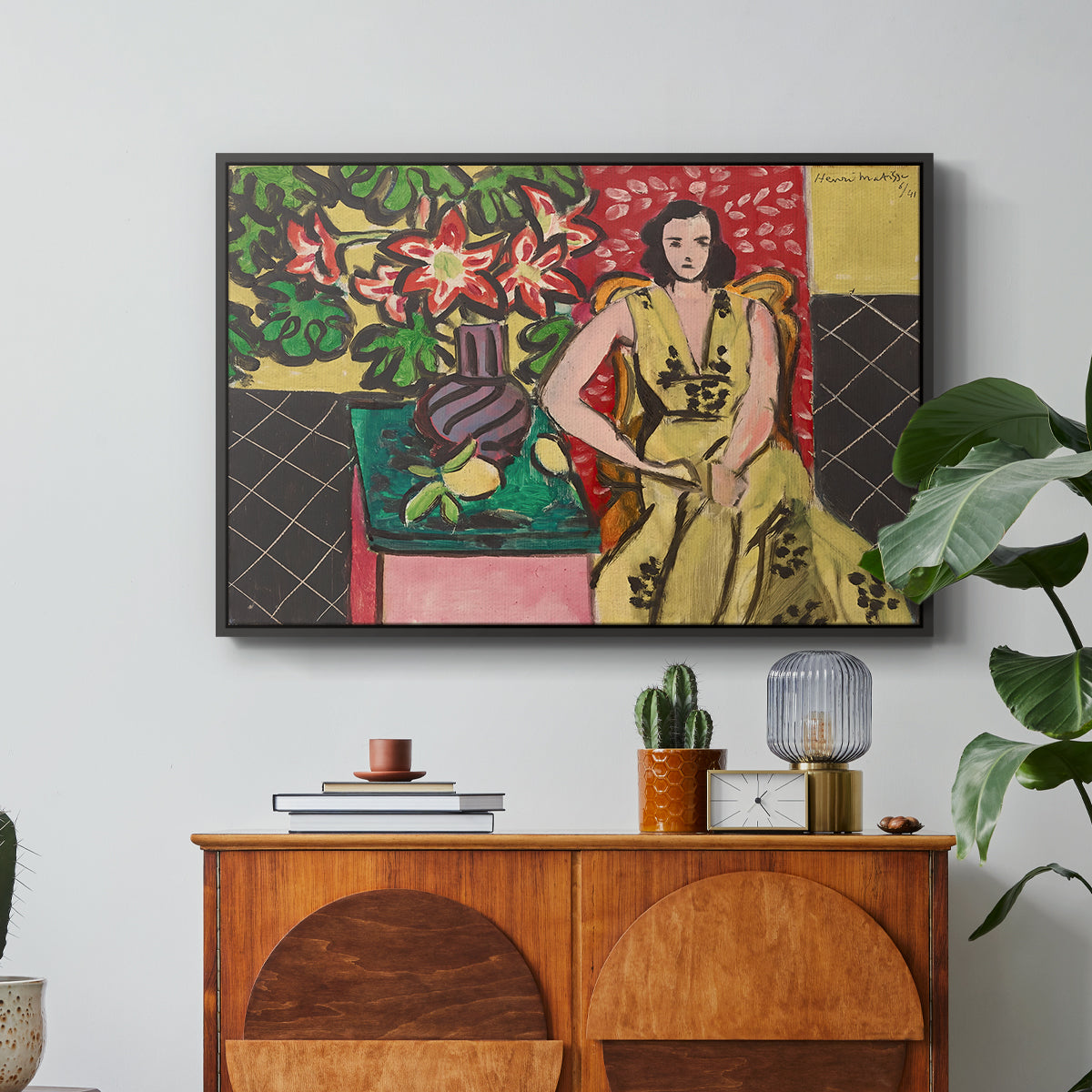 Seated Woman with a Vase of Amaryllis, 1941 - Floater Framed Canvas Print