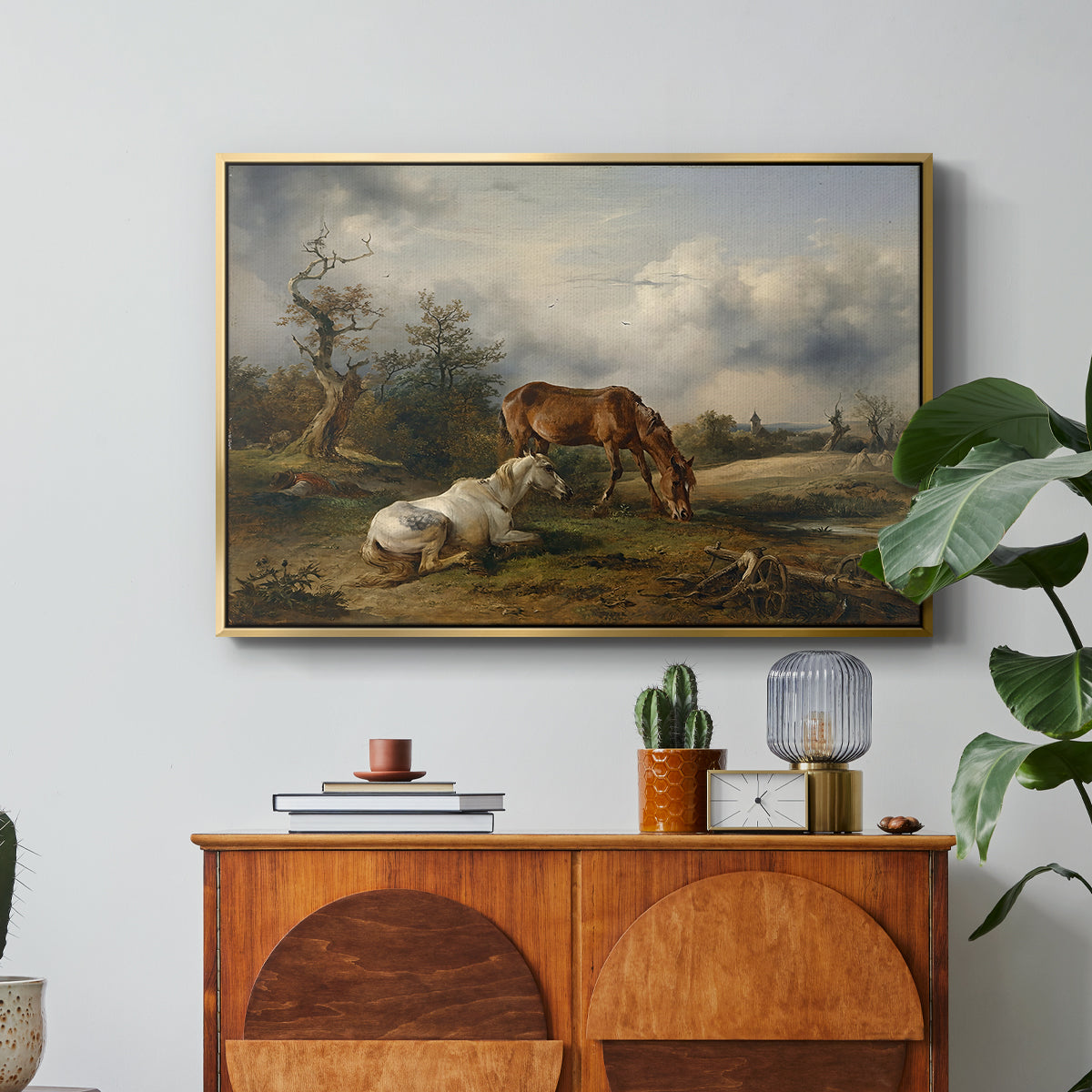 Two Horses on the Pasture, c. 1825 - Floater Framed Canvas Print