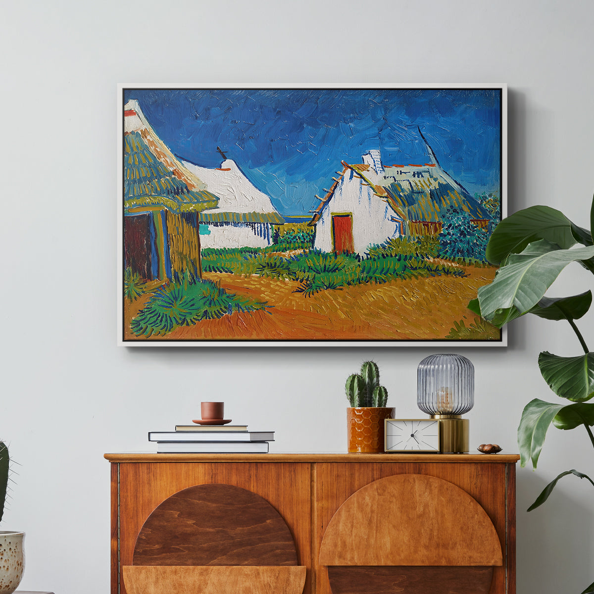 Three White Cottages at Saintes-Maries, 1888 - Floater Framed Canvas Print