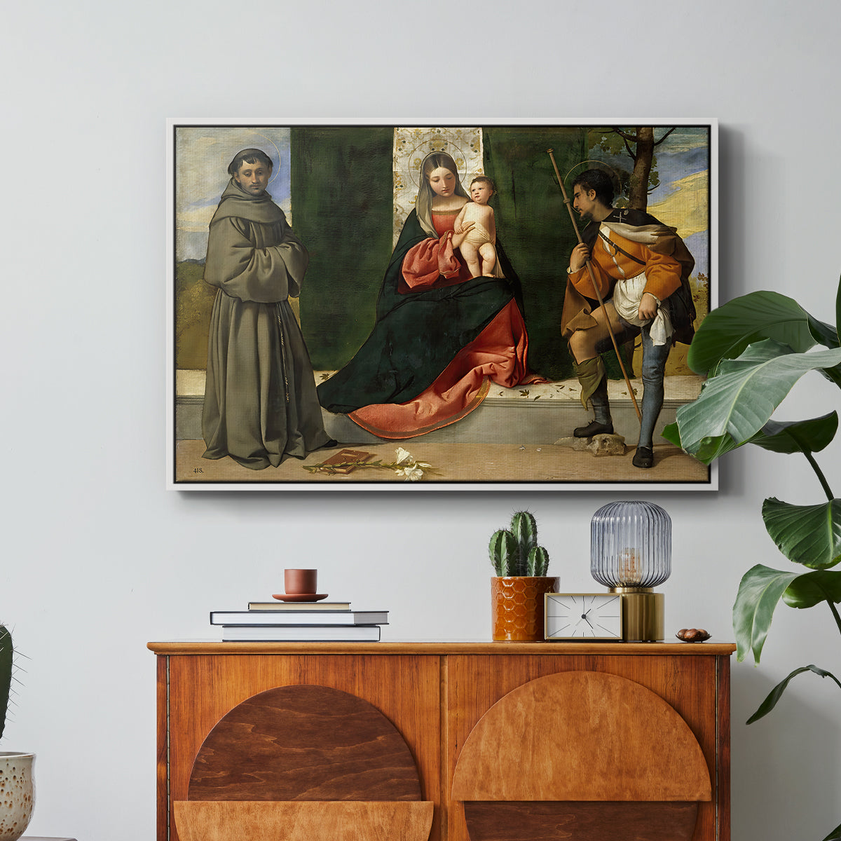 Madonna and Child with Saints Anthony of Padua and Roch, c. 1510 - Floater Framed Canvas Print
