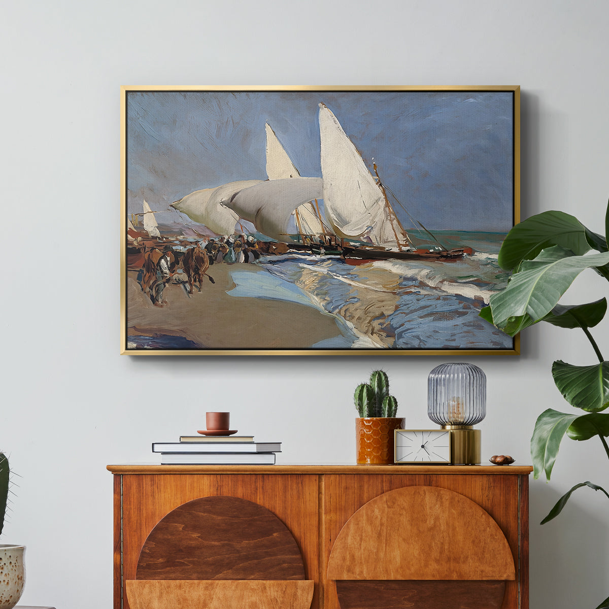 The Beach at Valencia, 1908 - Floater Framed Canvas Print