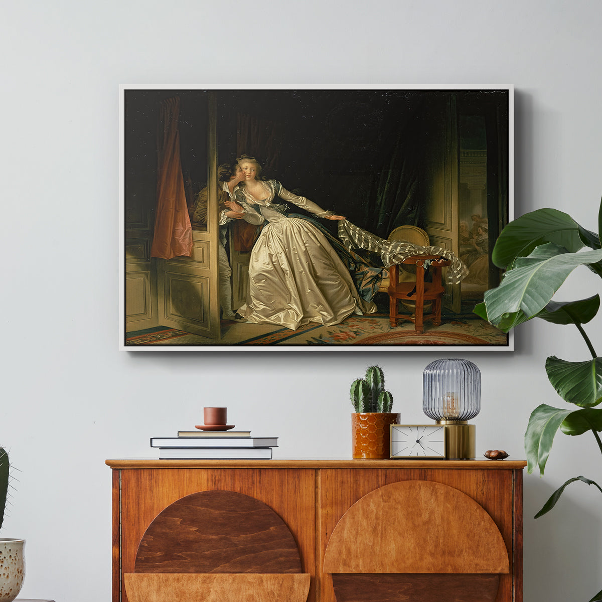 The Stolen Kiss (Le Baiser à la dérobée), c. 1788 - Floater Framed Canvas Print