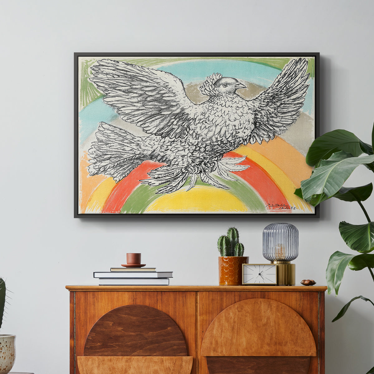 Flying Dove with Rainbow (Colombe volant à l'Arc-en-ciel), 1952 - Floater Framed Canvas Print