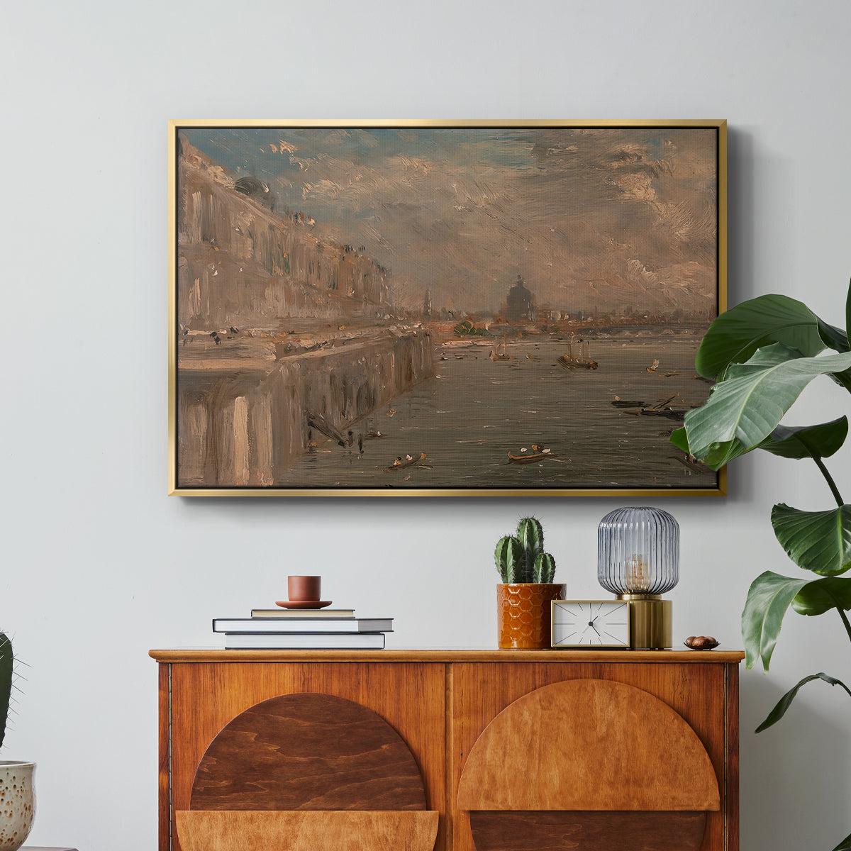 Somerset House Terrace from Waterloo Bridge, c. 1819 - Floater Framed Canvas Print