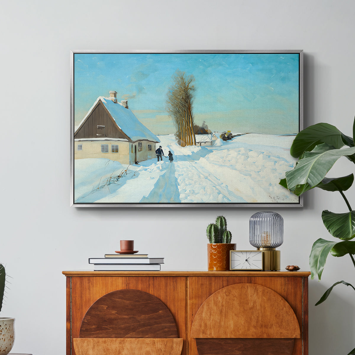 Shoveling Snow on a Beautiful Winter Day, c. 1898 - Floater Framed Canvas Print