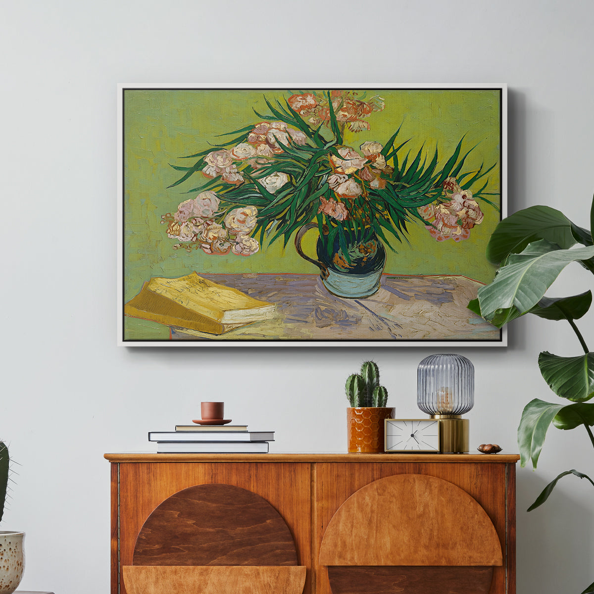 Vase with Oleanders and Books, 1888 - Floater Framed Canvas Print