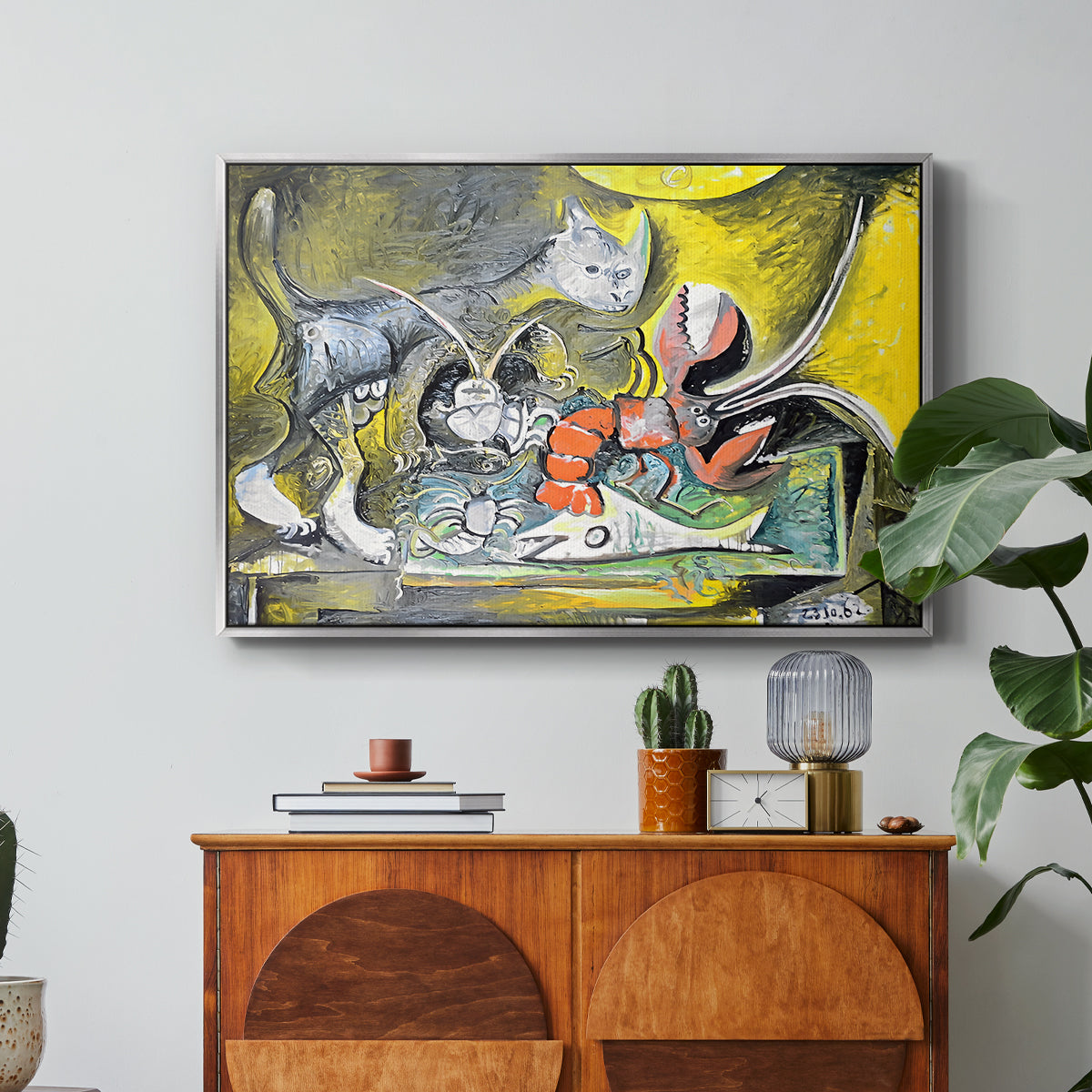 Still Life with Cat and Lobster, 1962 - Floater Framed Canvas Print