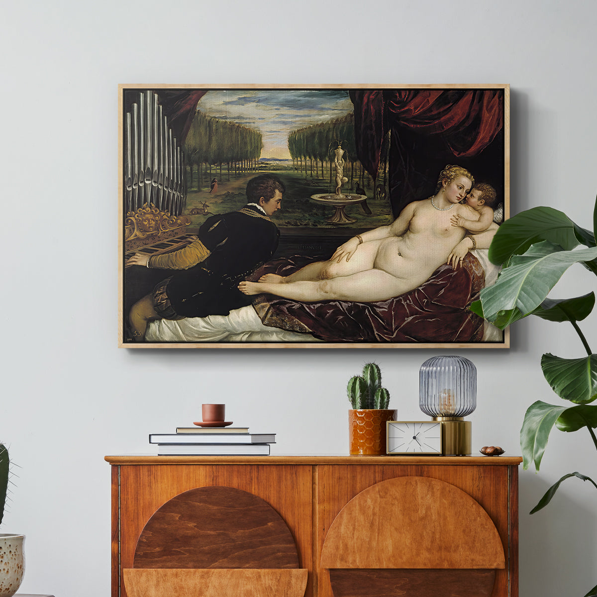 Venus with an Organist and Cupid, c. 1555 - Floater Framed Canvas Print